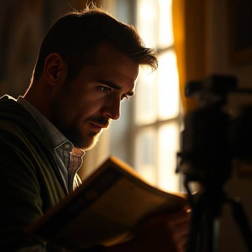 Schauspieler studiert ein Drehbuch konzentriert
