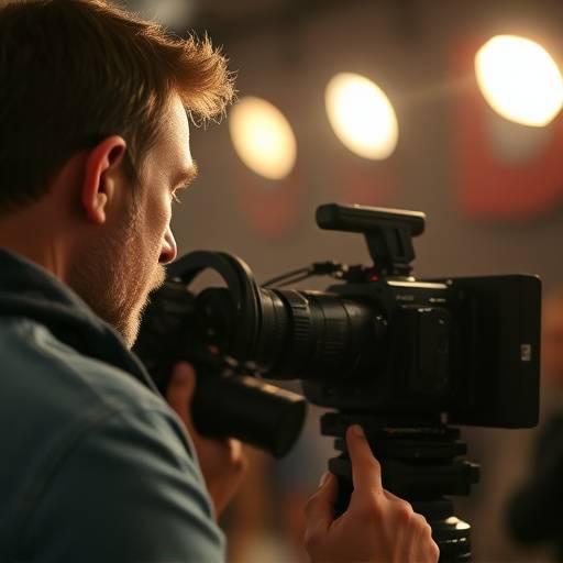 Schauspieler vor einer Filmkamera bei einer Dreharbeit